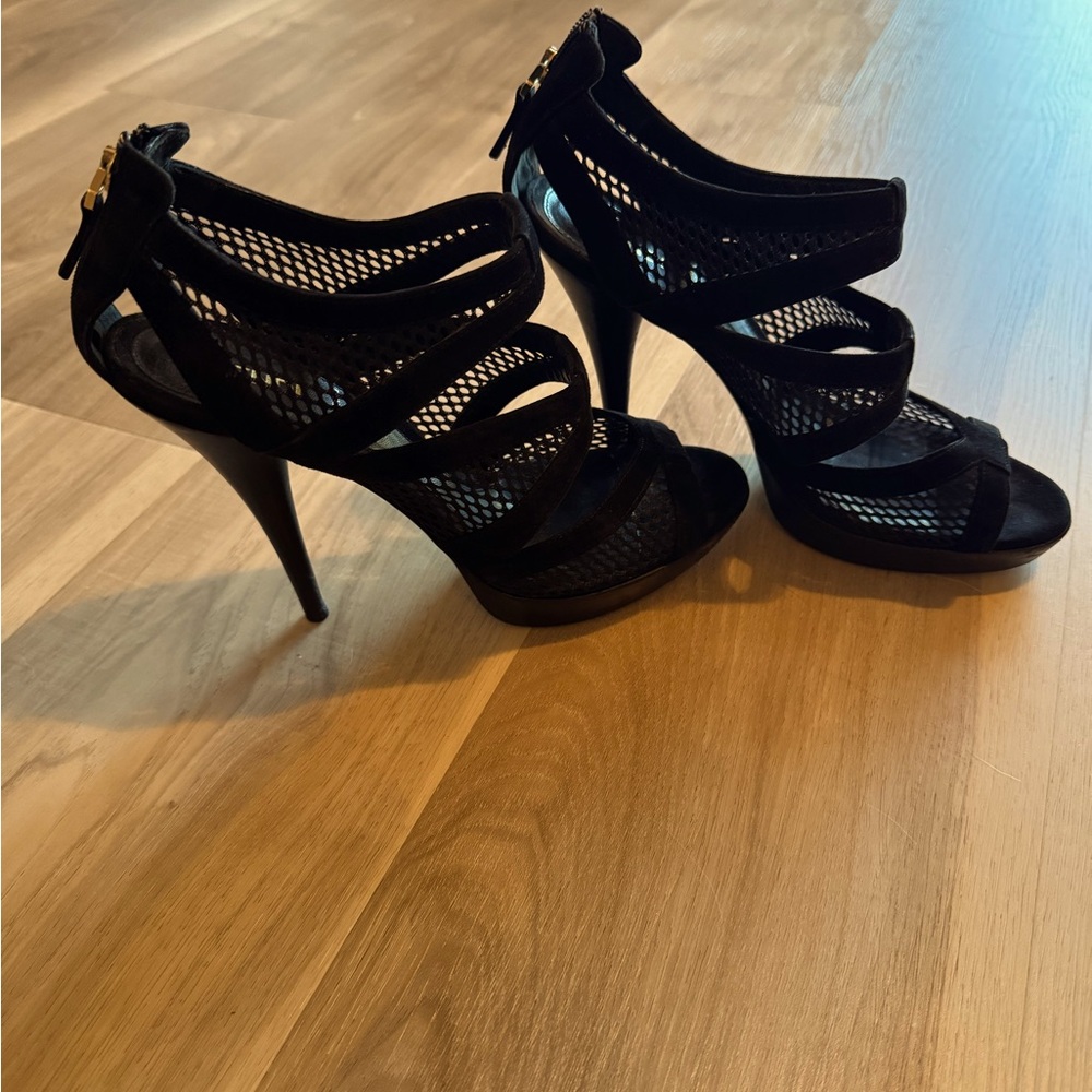FENDI Black Suede & Mesh Heels Sz 39